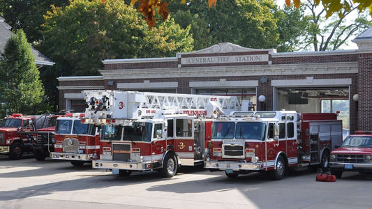 fire engines in front of fire station